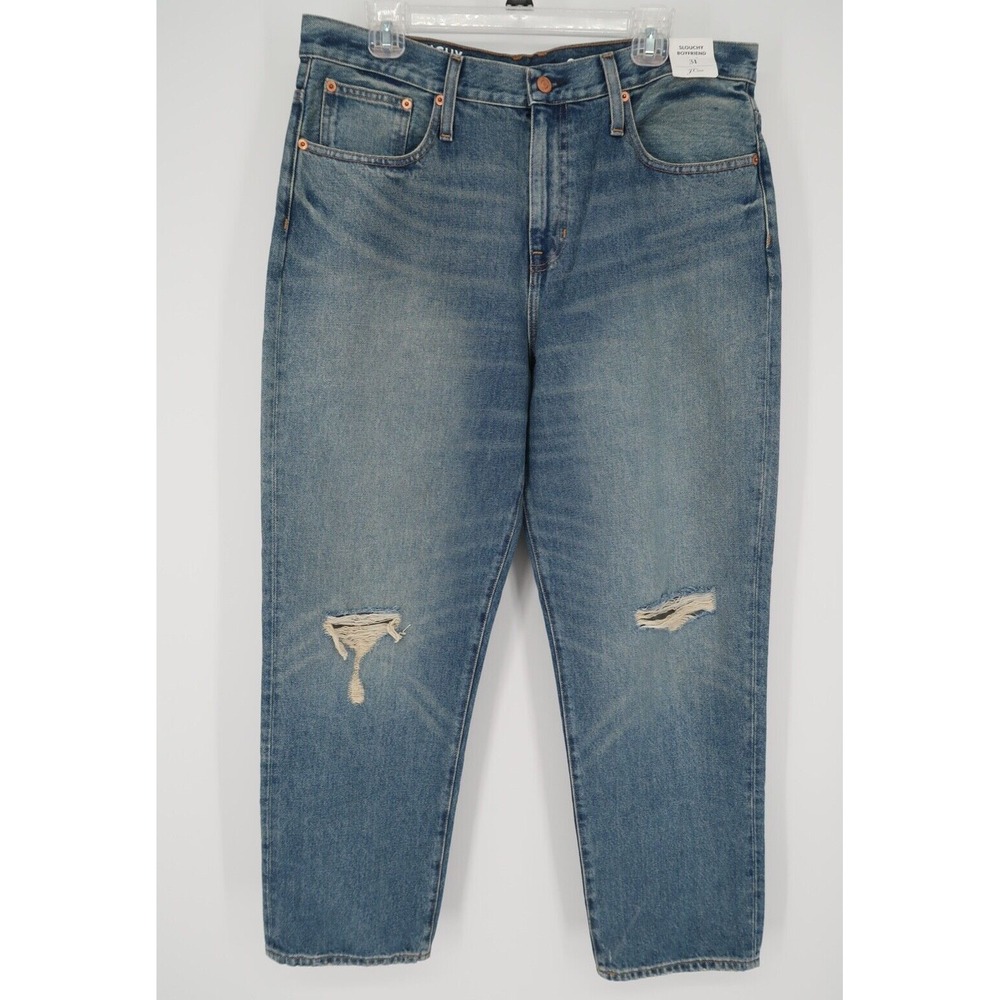 J Crew Women's Slouchy Distressed Boyfriend Jeans Southern Sky Wash Size 31 $148